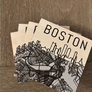 Rustic Marlin Boston Map Wooden Coaster Set - Natural Wood